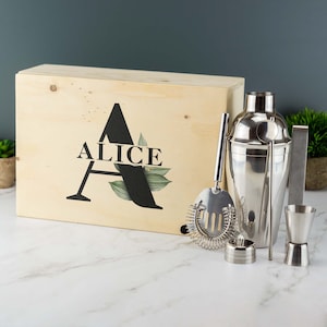 Personalised Monogram Cocktail Set Complete with Custom Printed Box Home Bar Enthusiasts Drink Set