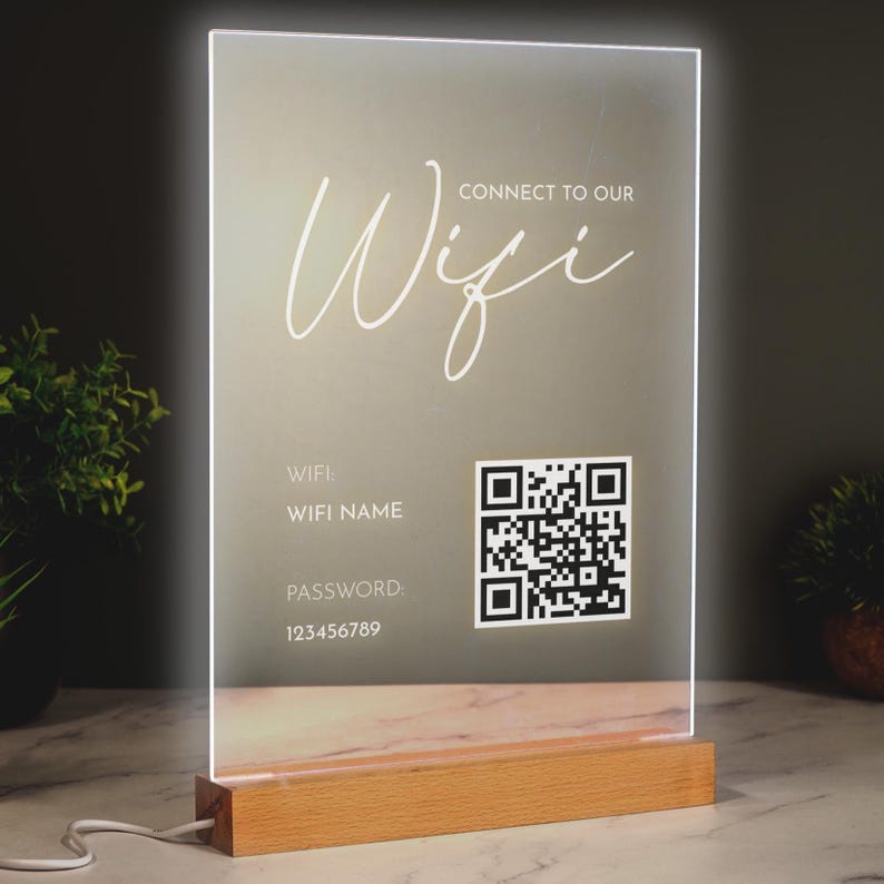 LED Wifi Acrylic Plaque With Password Info and QR Code Office Cafe Shop ...