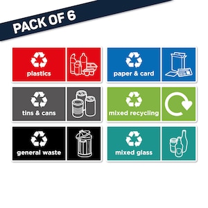 6x Recycling Etiketten Mülleimer Aufkleber Home Office Küche 150 mm