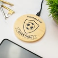 Football Badge Wireless Phone Charger Any Team Printed Wooden Cell Phone Gift
