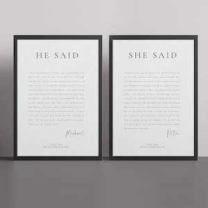 He Said She Said They Said Wedding Vows Wall Art Print Anniversary Gift Wedding Gift Matching Set of 2 - Available With Frame