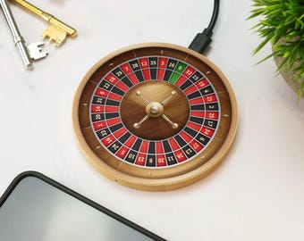 Roulette Wheel Wireless Charger Wooden Casino Poker Vegas Gaming Desk Accessory Gift