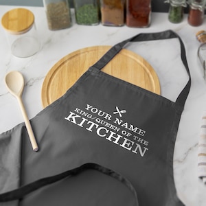 Personalised King / Queen of the Kitchen Apron Baking Custom Name Home Cooking BBQ Chef Several Colours Available