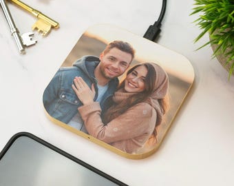 Custom Photo Wireless Phone Charger Wooden Printed Cell Phone Charger Gift Father Day Birthday Christmas Gifts For Him