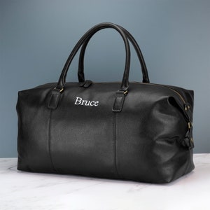 Personalised Mens Leather Holdall Bag Black or Brown 30 Litre Weekend Travel Bag Embroidered with Initials image 4