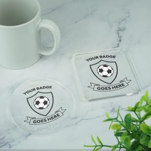 Personalised Football Badge Printed Acrylic Drinks Coaster With Custom Sports Team Badge Coaster Gift