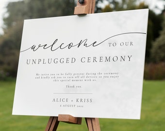 Personalised Unplugged Ceremony Wedding Sign Foliage Acrylic Poster Print Entrance Wedding Decor Design