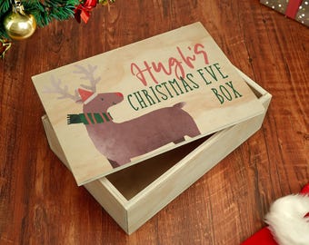 Personalised Christmas Eve Box – Printed Wooden Keepsake Box for Children – Festive Christmas Eve Tradition Gift with Custom Name - Rudolph