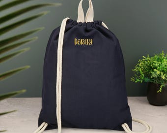 Personalised Nautical Canvas Gym Bag - Embroidered Customised Gymsac Drawstring Bag  Lovebird