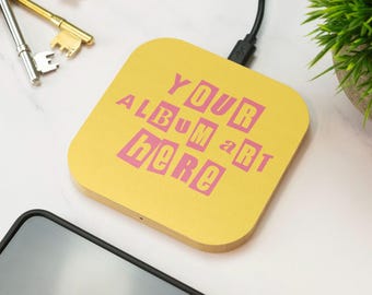 Personalised Album Cover Wireless Charger Custom Music Artwork Wooden Charger Vinyl Lover Gift