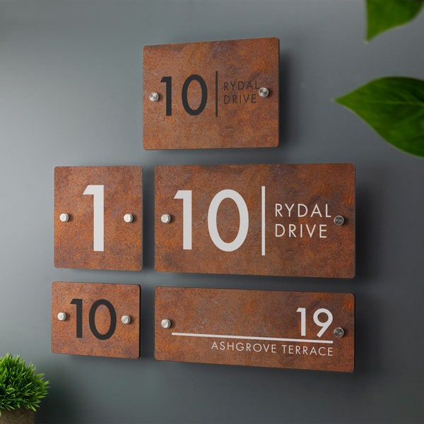 House Number Sign Printed Rust Effect Address Signage - Rusty Effect Acrylic - Multiple Sizes Available