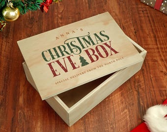 Personalised Christmas Eve Box – Printed Wooden Keepsake Box for Children – Festive Christmas Eve Tradition Gift with Custom Name - Rudolph