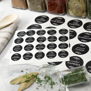 Herbs & Spices Jar Labels - Kitchen Pantry Storage Labels - Vintage Black Look