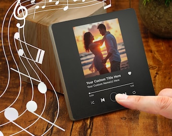 Imán para refrigerador con foto musical. Agregue su audio o grabación de sonido personalizada e imagen / texto personalizado / nota de voz / regalo para parejas de seres queridos.