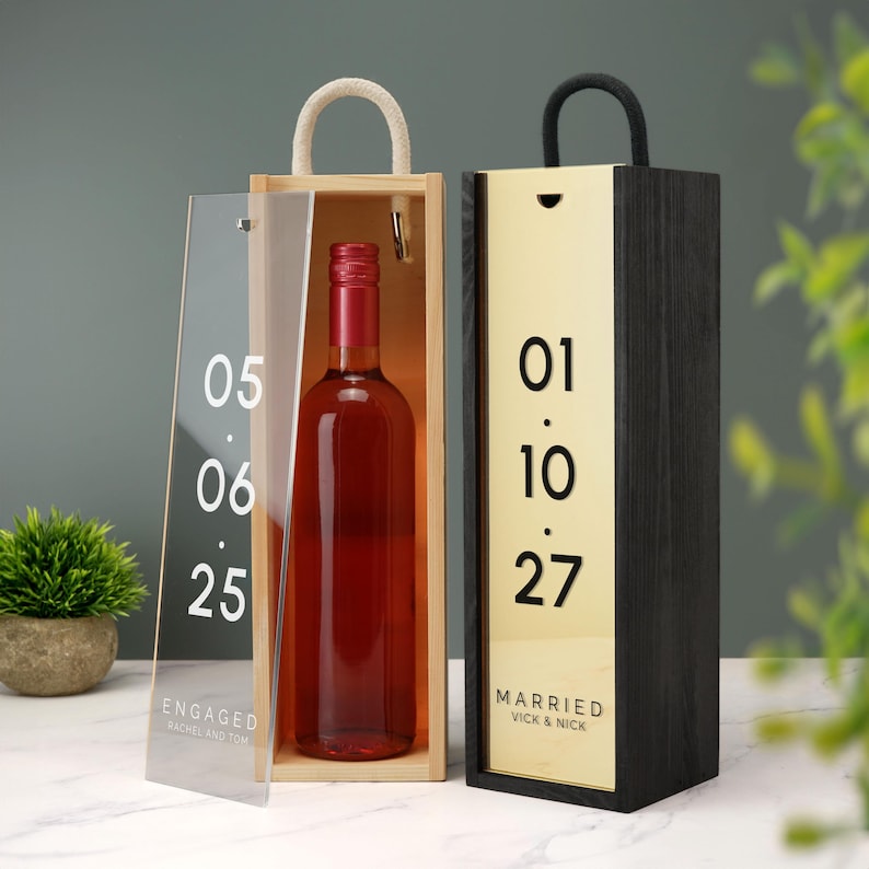 Custom Date Wine Gift Box Engagement Custom Printed Personalised ...
