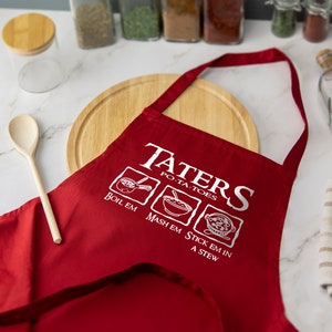 Taters Boil Em Mash Em Stew Em LOTR Printed Apron Baking Funny Cooking Chef Several Colours Available image 5