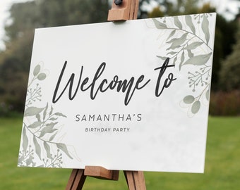 Letrero de bienvenida personalizado para eventos, impresión acrílica con follaje, decoración para la entrada de eventos - Diseño 3