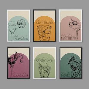 Póster de cóctel vintage, impresión de estilo años 20, arte mural, bebida, art déco (marco disponible)