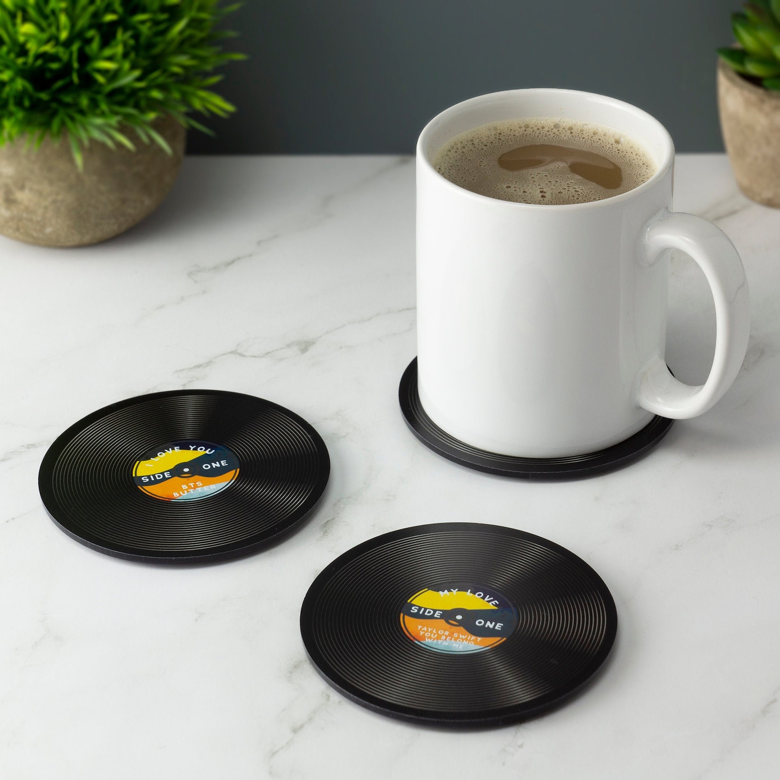 Personalised Vinyl Record Coaster Round Printed Acrylic Drinks Coaster ...