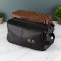 Personalised Mens Leather Wash Bag with Strap Black or Brown - Mens Vegan PU Leather Toiletry Bag Embroidered with Initials Fathers Day Gift product logo
