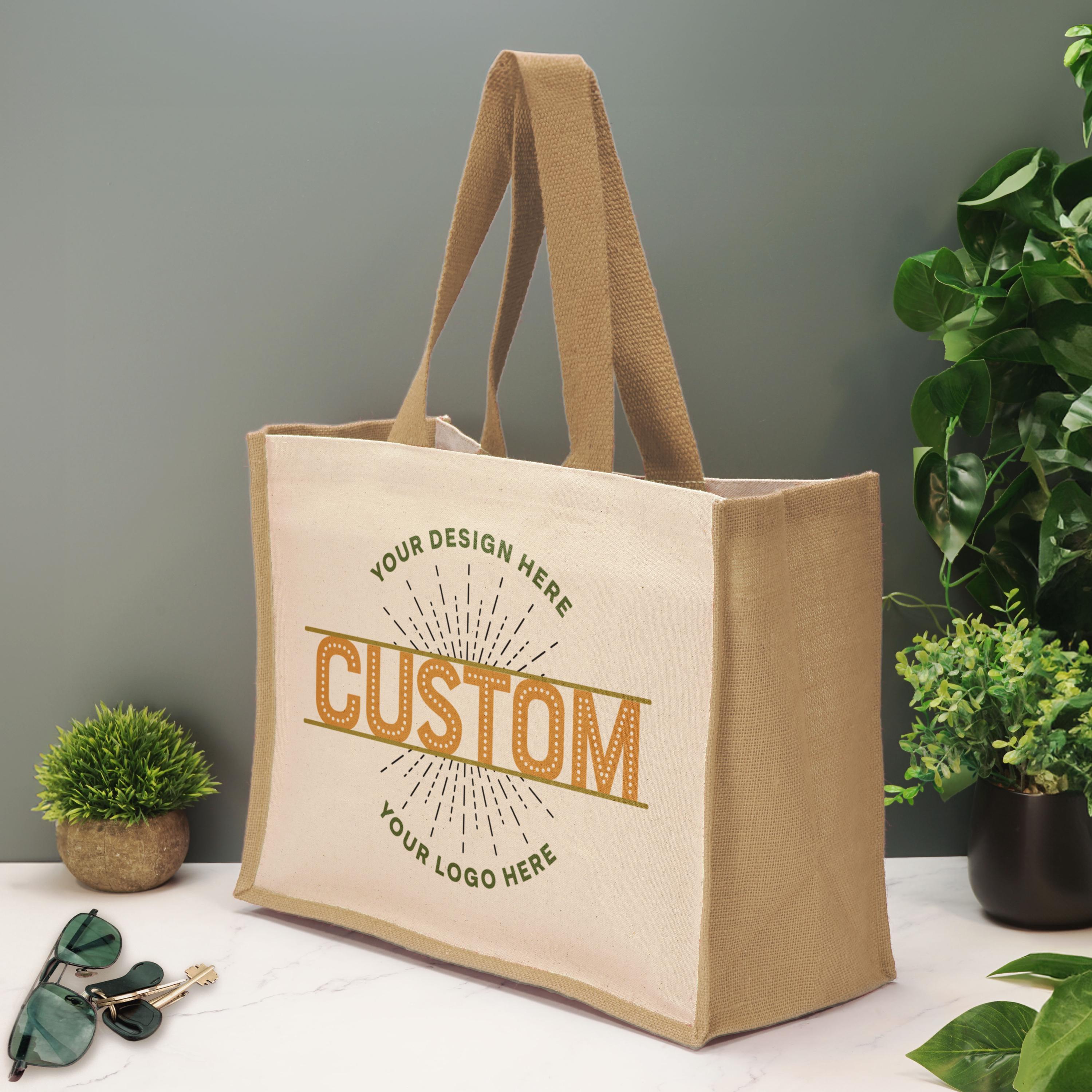 Custom Logo Tote Bag Business Logo Large Jute Shopping Bag Corporate Gift Small Business Merchandise