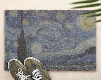 Starry Night Van Gogh Brush Door Mat