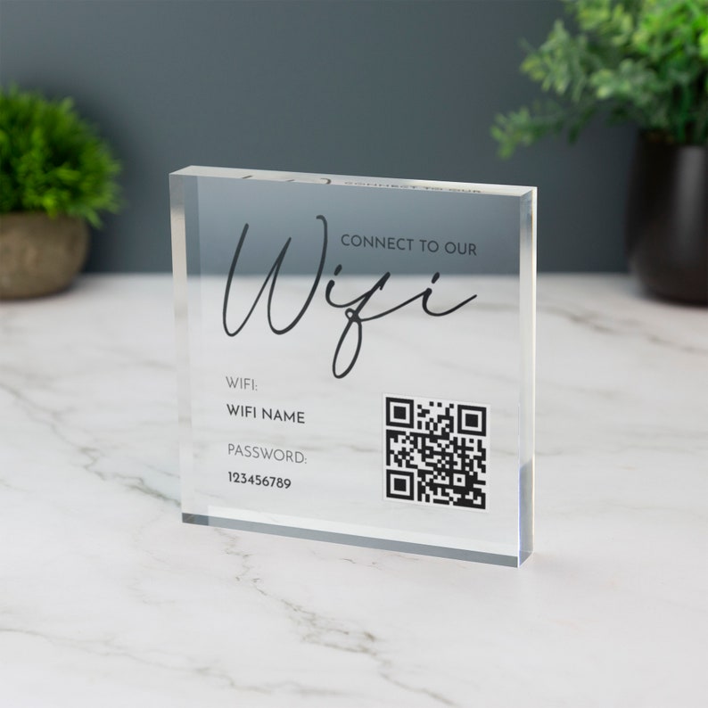 Wifi Acrylic Block Plaque with Password Info and QR Code Office Cafe Shop Internet image 4