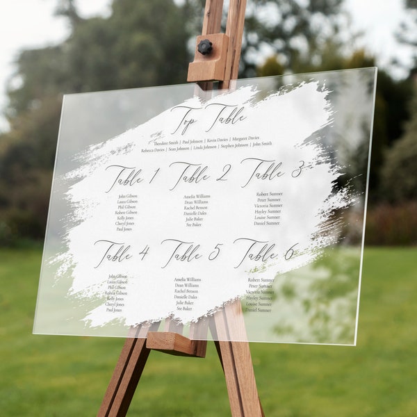 Personalised Wedding Table Plan Sign Acrylic Poster Print Entrance Wedding Decor - Paint Stroke