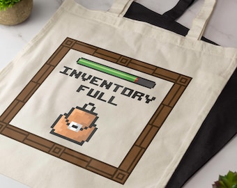Inventory Full Tote Bag Funny Gaming Novelty Cotton Shopper Bag Long Handle Tote Retro Pixel Gamer Gift Reusable Eco Bag Birthday Gift