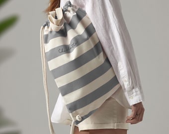 Personalised Nautical Canvas Gym Bag - Embroidered Customised Gymsac Drawstring Bag Farmhouse