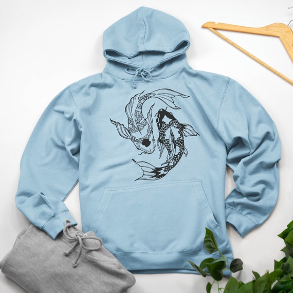 Koi Fish Yin Yang Hoodie Ink Drawing Various Sizes & Colours