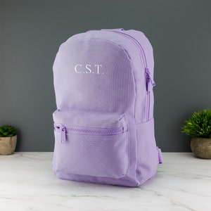 Personalised Kids Backpack Embroidered with Name Initials Choice of Colours School Bag with Adjustable Straps Lavender