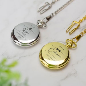 Personalised Wedding Pocket Watch Printed Stag Do Hen Do Gift Available in Gold and Silver