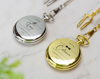 Personalised Wedding Pocket Watch Printed Stag Do Hen Do Gift Available in Gold and Silver