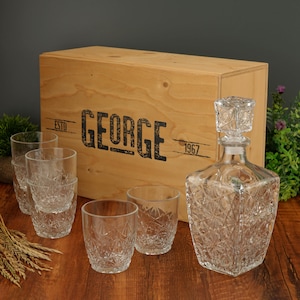Personalised Whiskey Decanter Set Complete with Custom Printed Box Home Bar, Mancave, Groomsman, Best Man Drink Set Design 3
