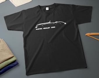 Camiseta Austin Healey 3000 con silueta de coche deportivo británico. PRODUCTO OFICIAL CON LICENCIA.