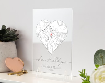 Where We First Met Personalised Heart Map Print of City Custom Acrylic Plaque Any Location First Date Where It All Began Anniversary Gift