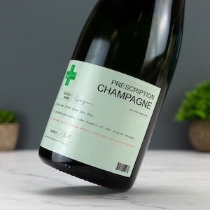 Personalised Prescription Champagne Wine Label Vinyl Sticker Funny Novelty Gift Birthday Anniversary