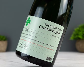 Personalised Prescription Champagne Wine Label Vinyl Sticker Funny Novelty Gift Birthday Anniversary