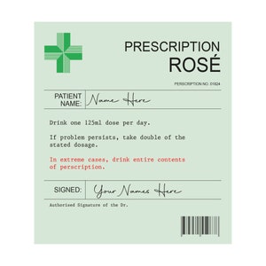 Personalised Prescription Wine Label Red White Rose Vinyl Sticker Funny Novelty Gift Birthday Anniversary image 7