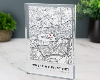 Mapa personalizado de la ciudad "Donde nos conocimos" - Bloque acrílico personalizado - Cualquier ubicación - Primera cita - Donde todo comenzó - Regalo de aniversario
