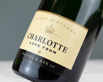 Personalised Champagne Label Vinyl Sticker Funny Novelty Gift Birthday Anniversary