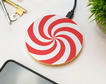 Candy Swirl Wireless Charger Wooden Lollipop Design Colourful Retro Sweet Desk Accessory Gift