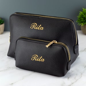 Personalised Leather Accessory Bag - Embroidered Customised Makeup Bag Travel Pouch