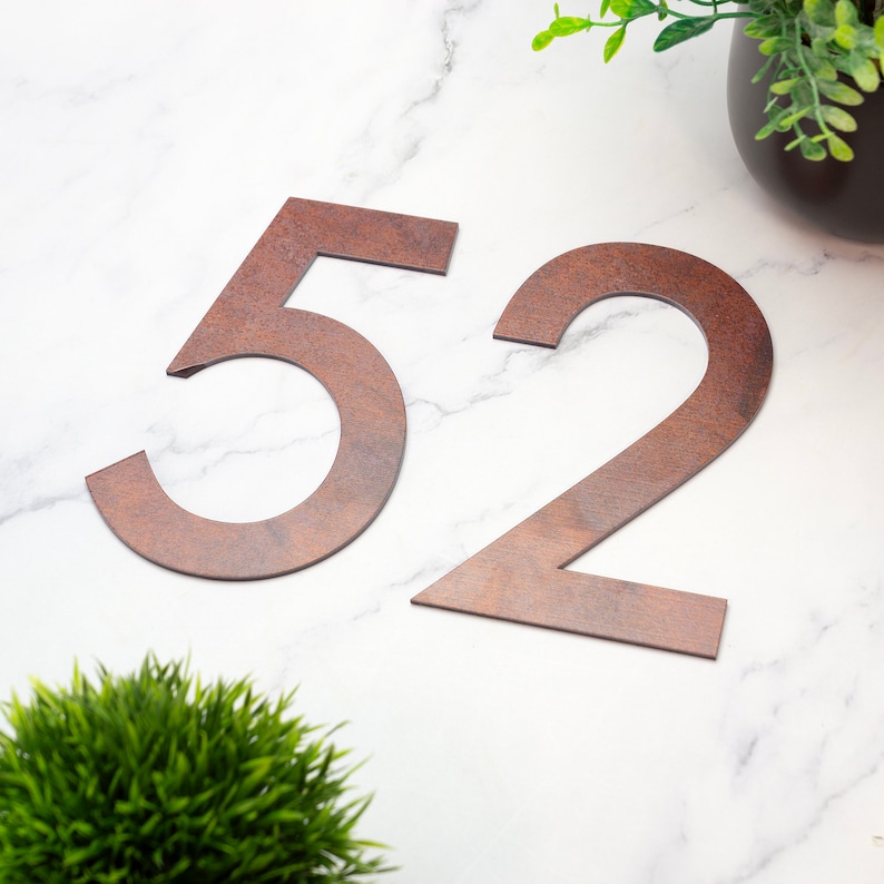 Modern House Numbers Printed Rust Effect Address Signage - Rusty Effect ...