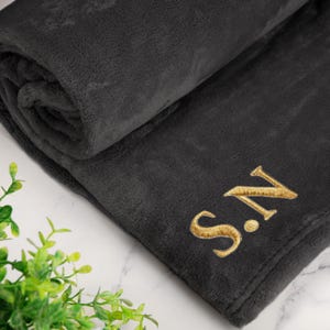 Embroidered Blanket Custom Initials Date Personalised Fleece Blanket For Him For Her Couples Gift