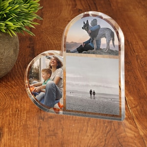 Placa acrílica con foto de corazón personalizada. Impresión de imágenes. Adorno de pie independiente.