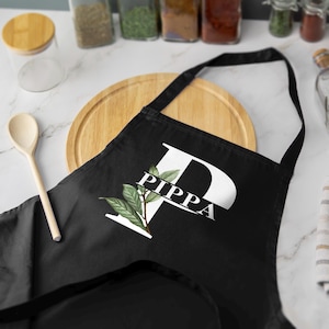 Avental com nome de letra personalizado para assar, nome personalizado, cozinha caseira, churrasco, chef, flores botânicas, várias cores disponíveis