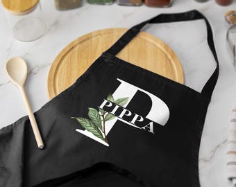 Personalised Letter Name Apron Baking Custom Name Home Cooking BBQ Chef Botanical Flowers Several Colours Available
