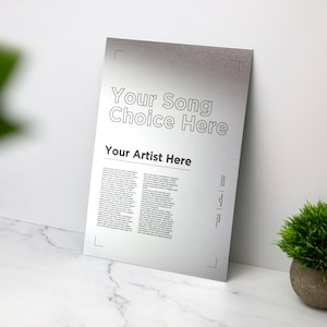Personalised Song Lyrics Metal Poster Print Plaque Print Music Love Birthday Wedding Christmas Frame Art Aluminium Wall Art Decoration